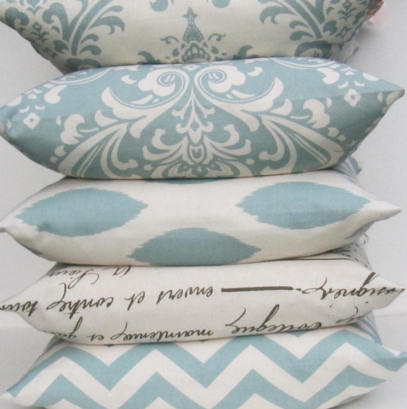 Blue Ikat Pillow Cover MANY SIZES Light Blue by DeliciousPillows