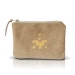 Beige natural leather pouch, make up bag, mini clutch, hand painted