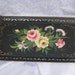 Black toleware metal tray with vintage floral painting