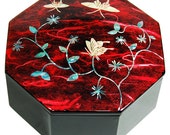 Lacquer ware inlaid new mother of pearl handcrafted jewelry case,jewel box  Butterfly and flower design