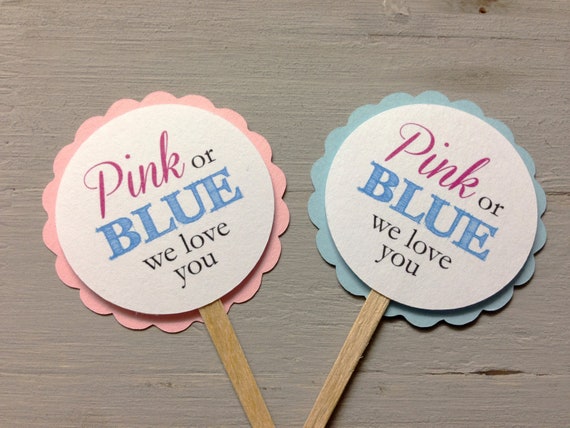 Gender reveal baby shower Cupcake Toppers Pink or blue we