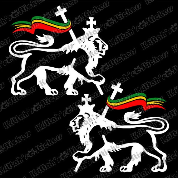 White Lion of Judah Pair with Rastafarian Flag by KrittahStickers