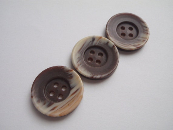 3 Brown 2 Color 4 Hole Buttons 21mm Plastic by CherryOakButtons