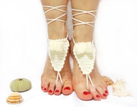 Items Similar To Crochet Barefoot Sandals Barefoot Sandles Bow Barefoot Sandal White Sexy