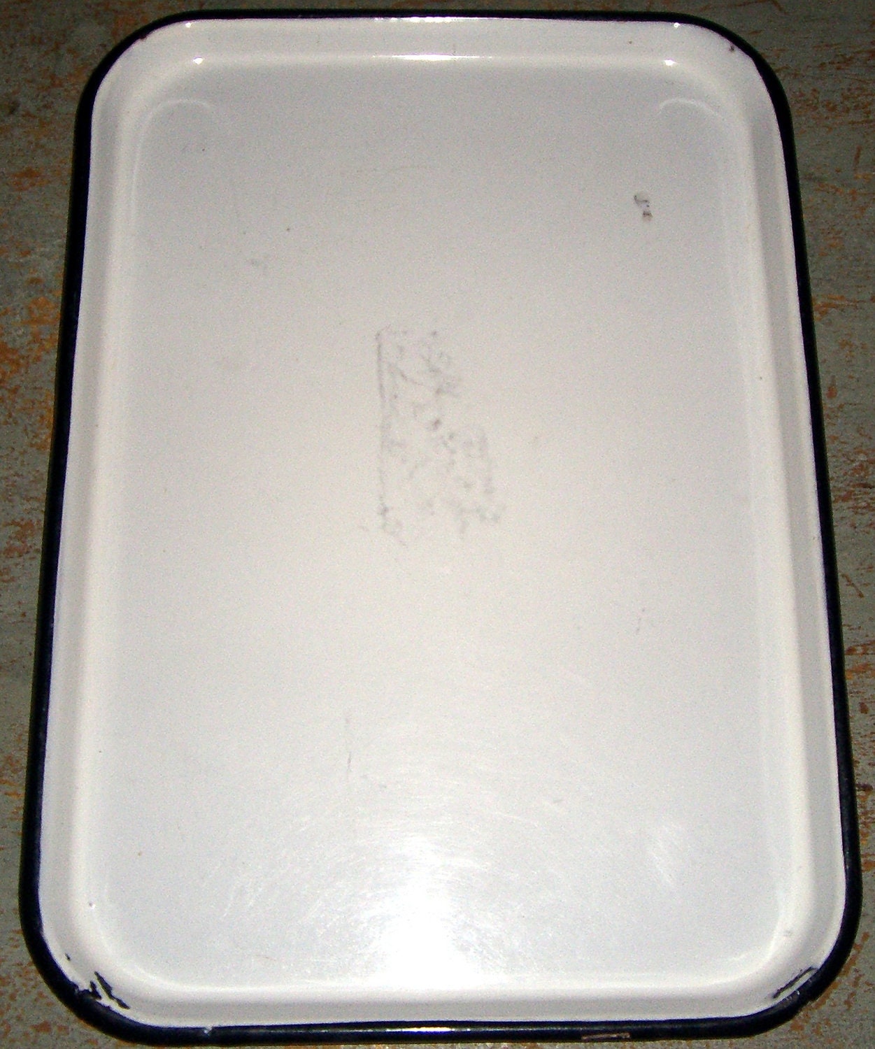 Vintage Enamel Tray White & Black Large Rectangle