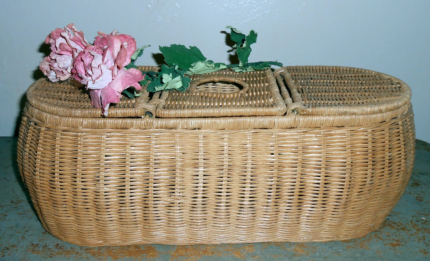 Vintage Basket Wicker Sewing Basket Knitting Basket