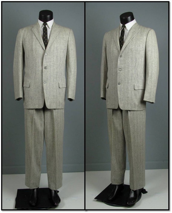 Vintage Mens Suit 1950s Light Grey Black Flecked Rockabilly