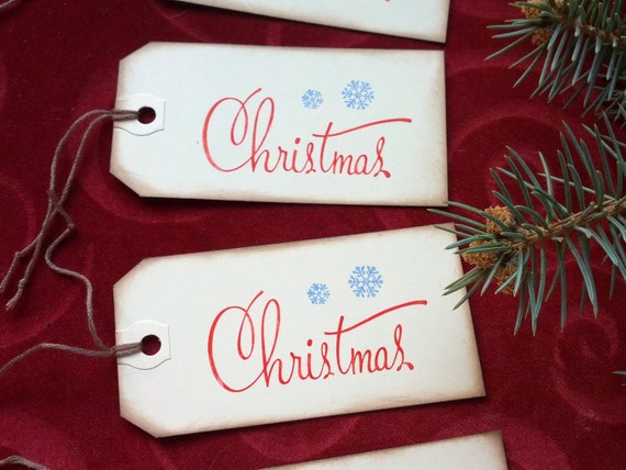 6 Christmas Paper Gift Tags larger size 4 by GrandmaAgnesAttic