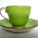 Adderley bone china apple green, white and gold tea cup and saucer
