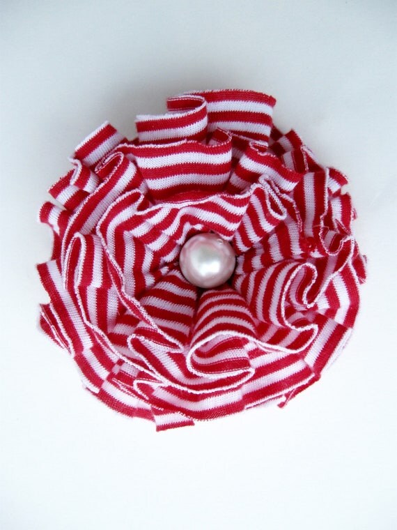 Red And White Flower Hair Clip Fabric Flower Clip by ZNextDesigns