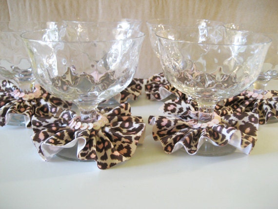 Leopard Brown Pink & Cream with Sequins - Wine Skirts - Charms - Set of 6 Il_570xn