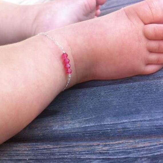Items similar to baby ankle bracelet, pink baby bracelet, birthstone