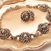 Rhinestone Necklace Earrings Demi-Parure - Textured Silver Setting - AB Stones