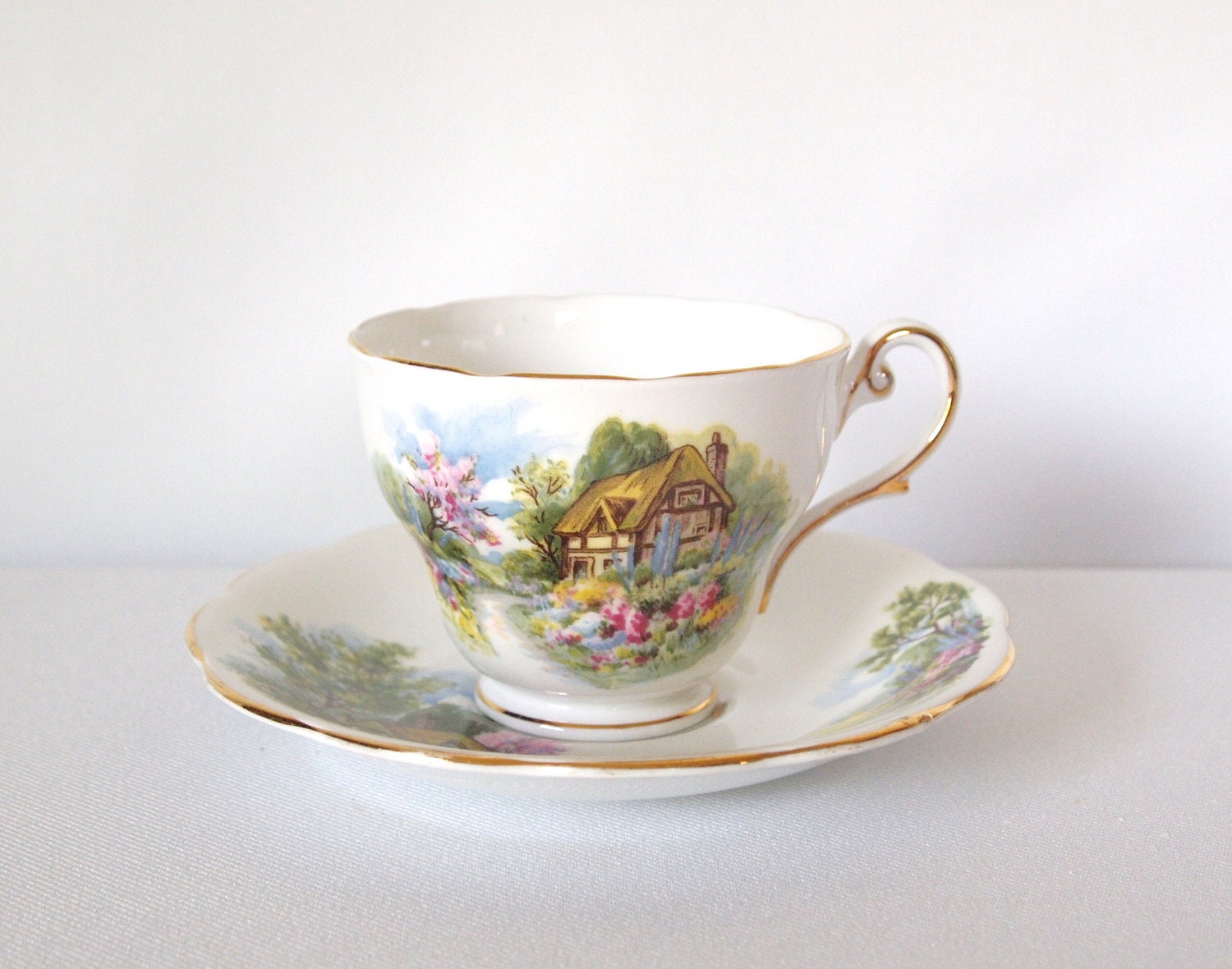 Royal Standard Fine Bone China Teacup with Watercolor Cottage