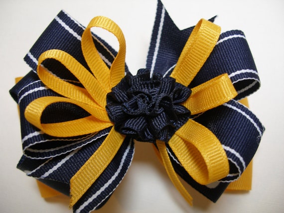 Items similar to Back to School Uniform Hair Bow Dark NAVY Polka Dot ...