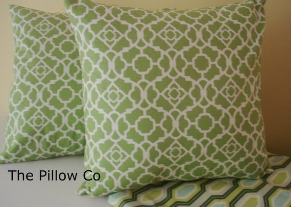 Items similar to 2 - Green 20 X 20 Throw Pillows Pillow Covers Fabric front & back