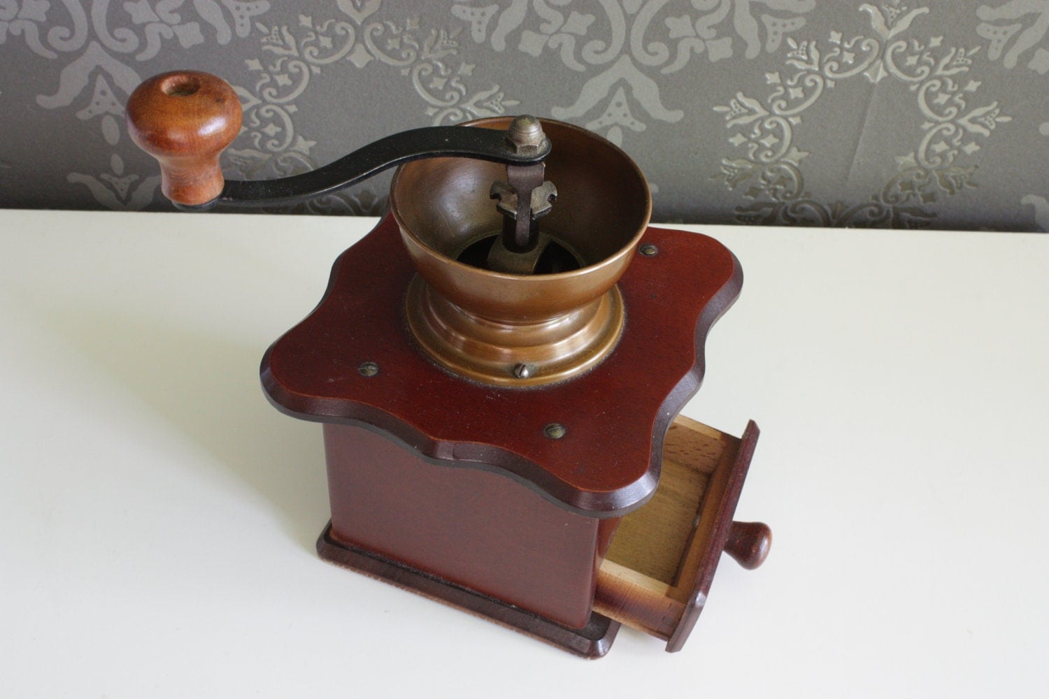 Vintage Dutch wooden coffee grinder Douwe by TheLovelyGreenWall