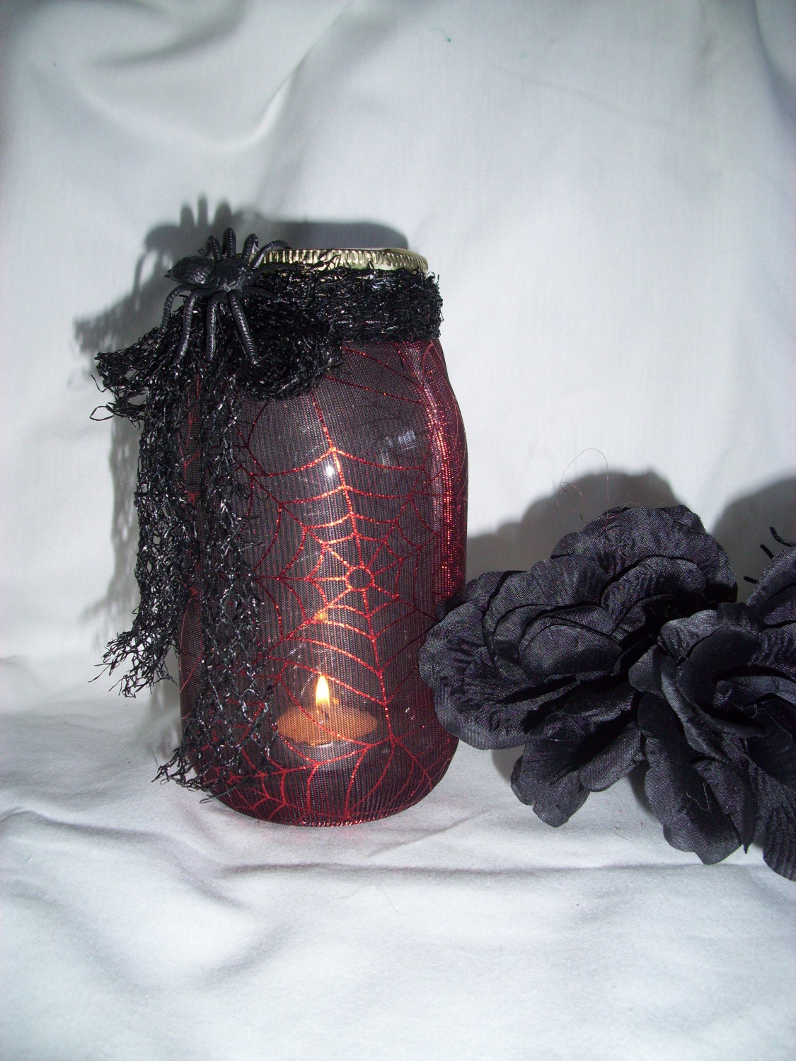 HALLOWEEN MASON Jar CANDLE Holder Upcycled by ShopOfCraftsByMyrna