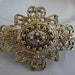 Antique Vintage Victorian Faux Pearl and Gold Tone Filigree Brooch Pin