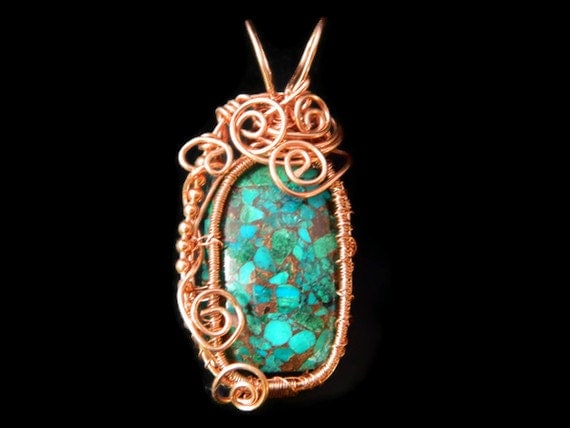 Wire wrapped heady pendant necklace blue green by ElementAlchemy