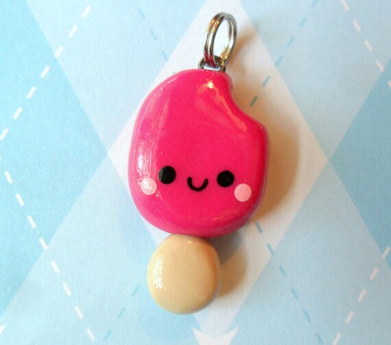 Kawaii Popsicle Charm in Pink Polymer Clay Charm by JollyCharms