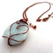 Blue Amazonite Crystal Bead Pendant Copper Wire Wrapped Heart Love Handmade Necklace Jewelry