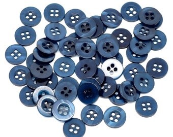 100 Round Plastic Buttons Four Hole 11mm Translucent Navy Blue Wholesale Bulk Buttons - 100 Pack PB60