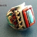 RESERVED for MICHAEL Nepal Coral Turquoise Ring, Men's Ring, Tribal Jewelry, ethnic Ring, Aztec Art, handmade brass ring by TANEESI