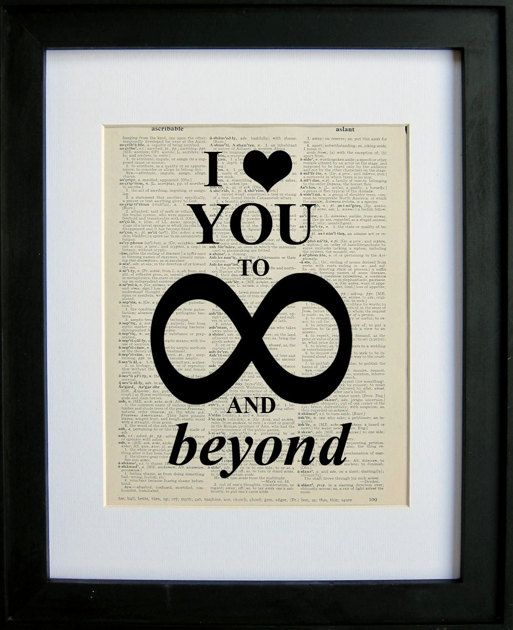 I love you to infinity and beyond printed on a page from an