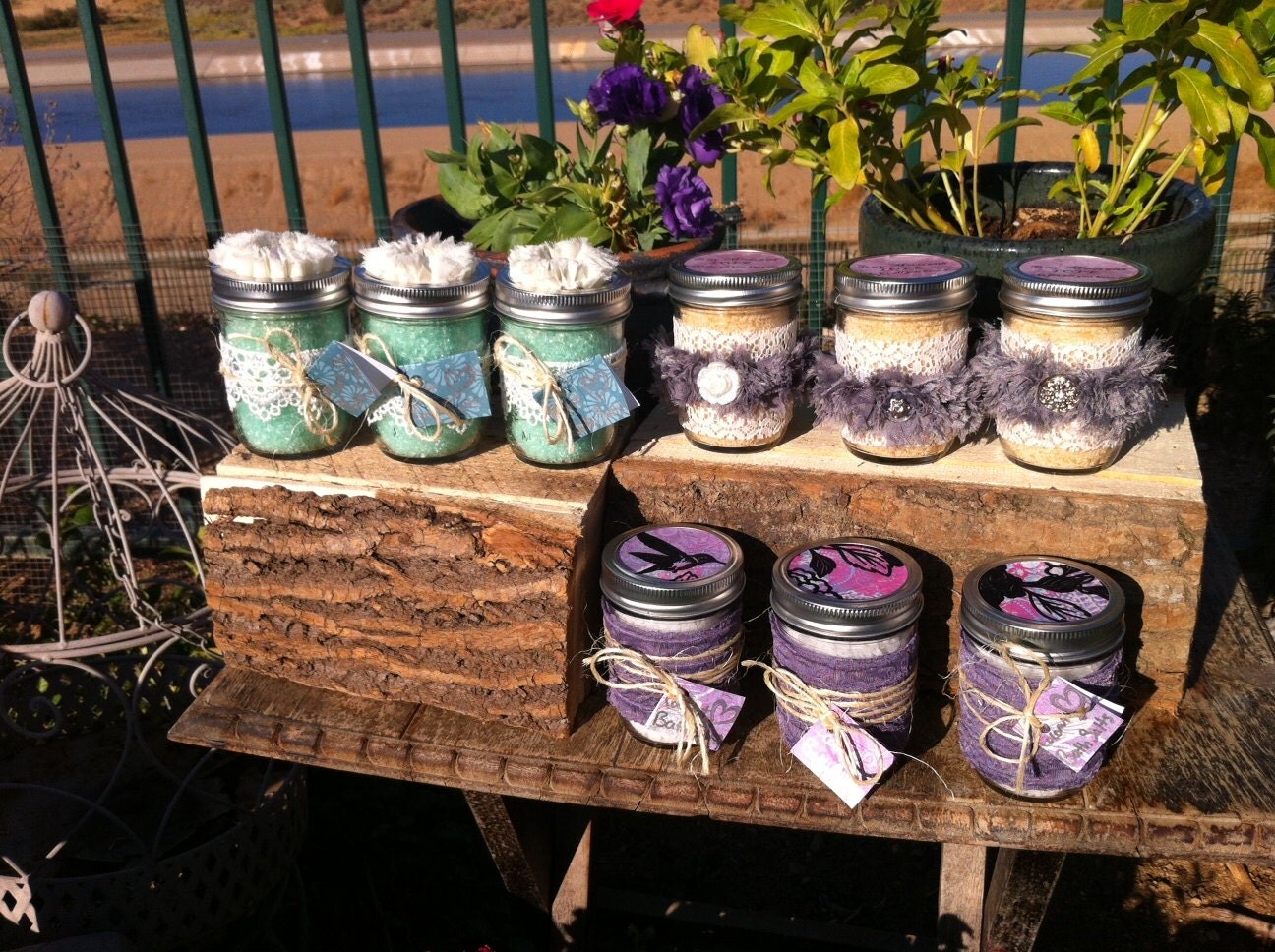 BRIDESMAID GIFTS FAVORS. Mineral Bath Salts Group of 3 Shabby