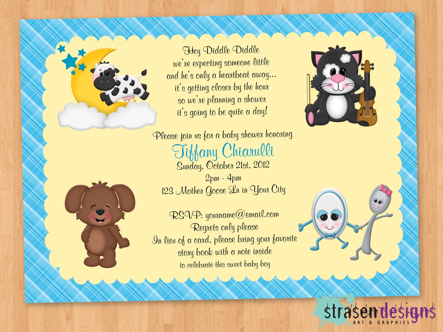 Nursery Rhyme Hey Diddle Diddle Baby Shower Invitation