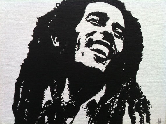 Items similar to Black and White Acrylic Painting of Bob Marley on Etsy