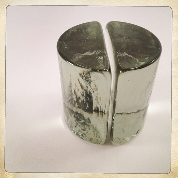 vintage glass bookends modern heavy by amysvintagedecorium on Etsy