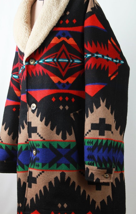 Men's Native Ethnic Print Pendleton Wool Coat with Large