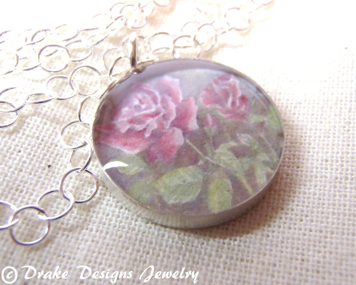 Birth Month Flower Necklace June Rose... Sterling Silver...