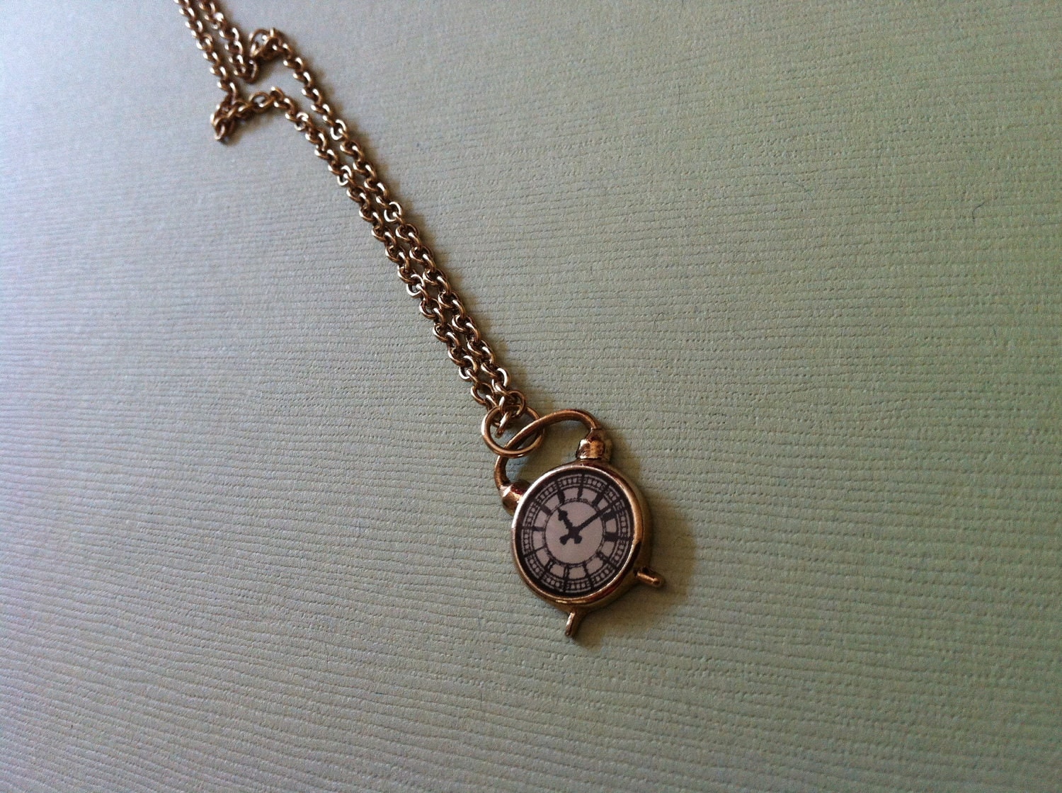 Mini alarm clock necklace gold plated pewter tiny pendent