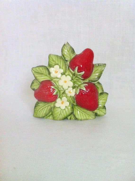 Vintage Ceramic Strawberry Napkin Holder 1970s
