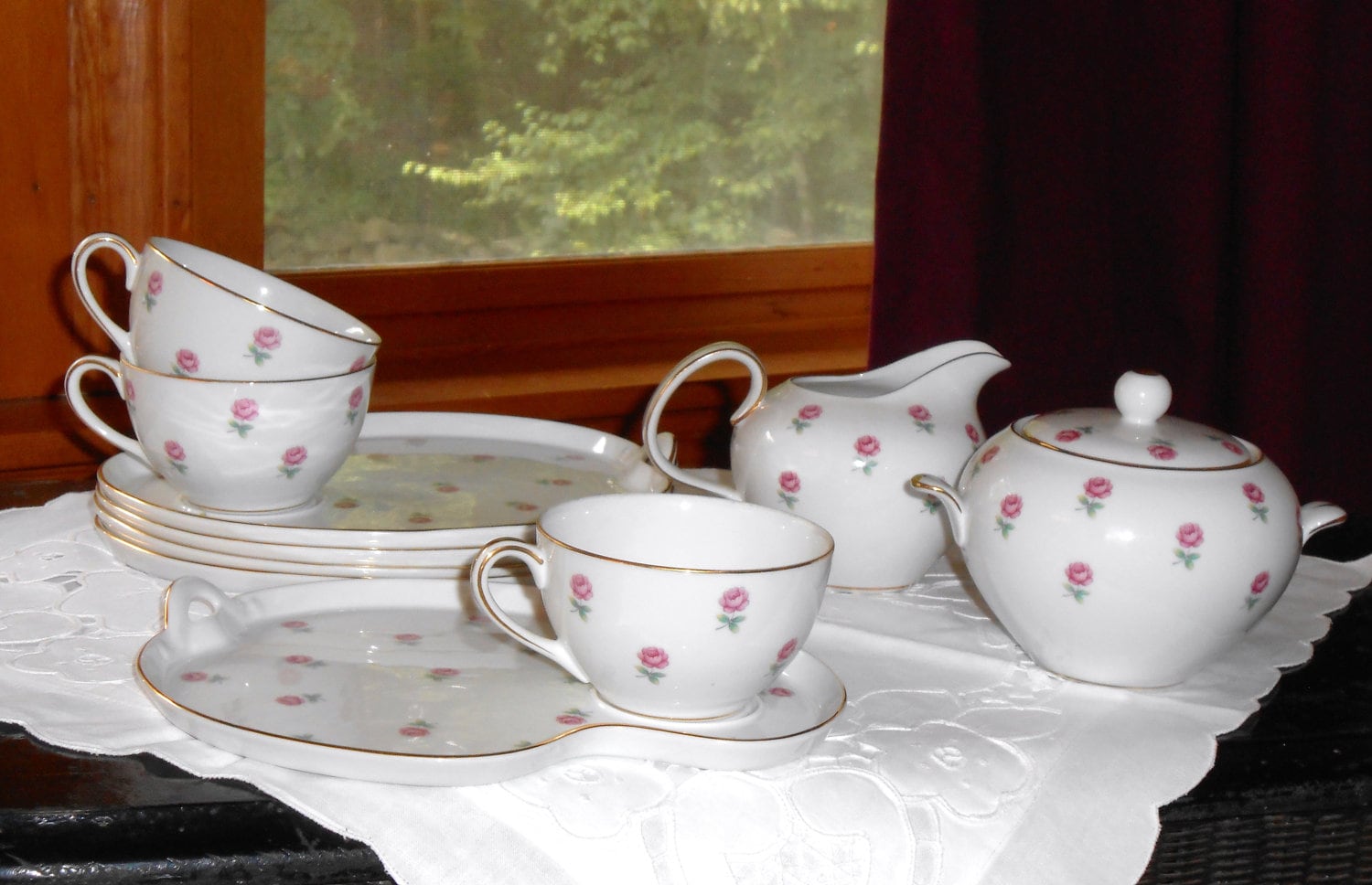 Vintage Noritake China Snack Set of 6 plates 3 cups sugar