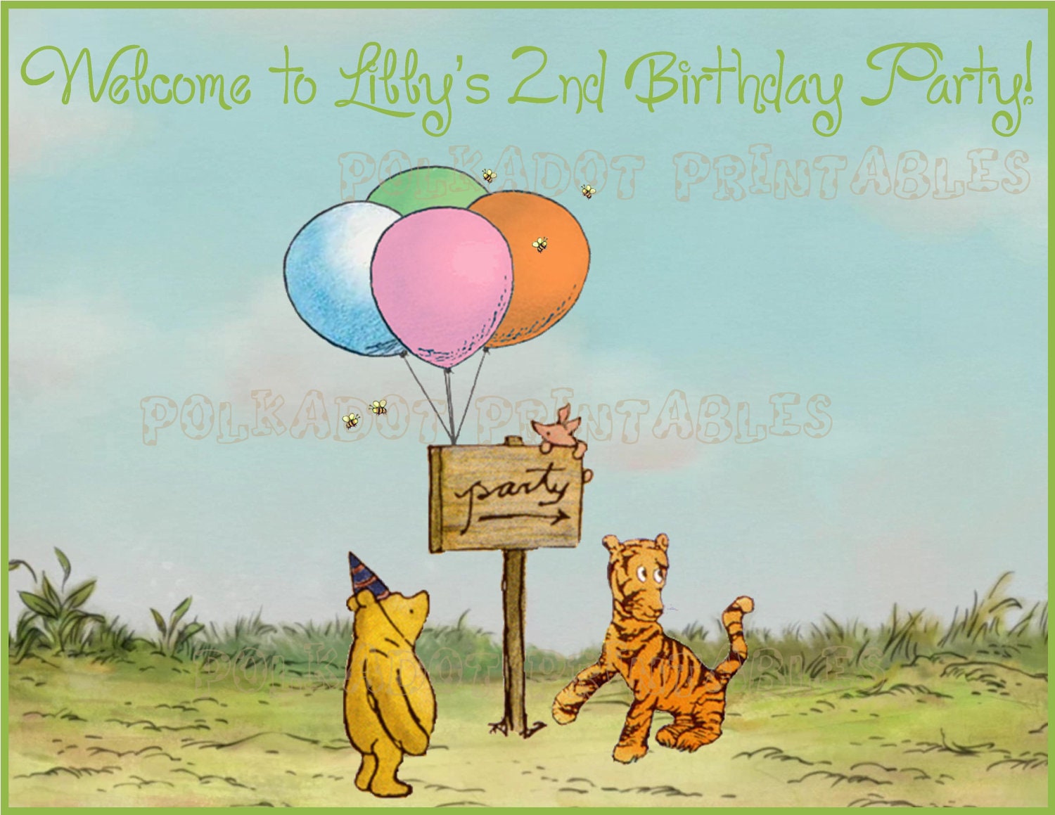 Classic Winnie the Pooh Party Door Sign Digital by pdotprintables