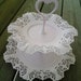 SALE 30% OFF Vintage Tiered Serving Tray Shabby Chic Pink Cupcake Tray Cottage Style Embossed Handle Fluttered Edges