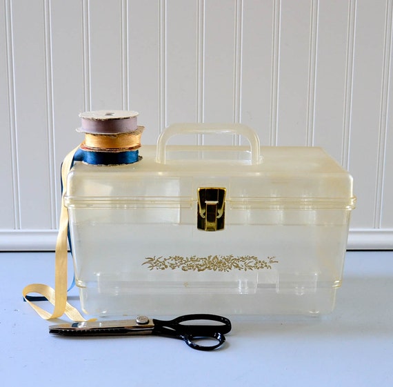 Vintage Sewing Storage Box Clear Plastic by PeachParlorVintage
