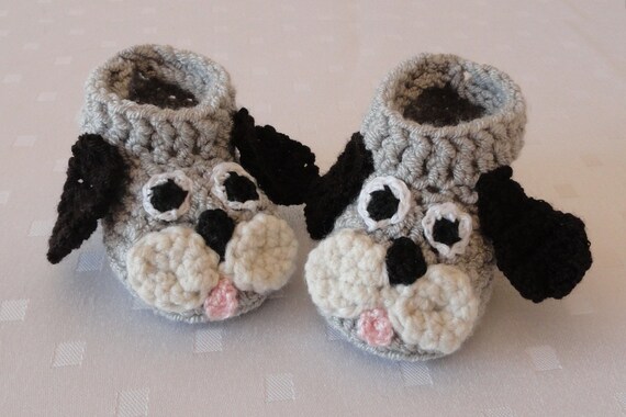 Items similar to Knit Baby Booties. Puppy Dog Crochet Baby