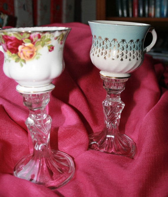A pair of Tea Cup Cocktail glasses / Wine glasses