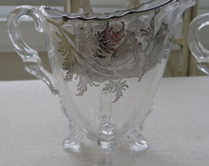 Antique Sugar and Creamer Footed Sterling Overlay Elegant Table Afternoon Tea