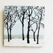 Winter Trees Landscape Painting. Pale Blue. Snow.