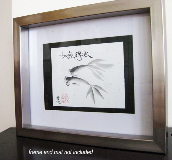 Sumie Fish Painting with Chinese Saying