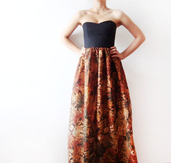 Items Similar To Black And Brown Maxi Dress, Bridesmaids Dress, Long ...