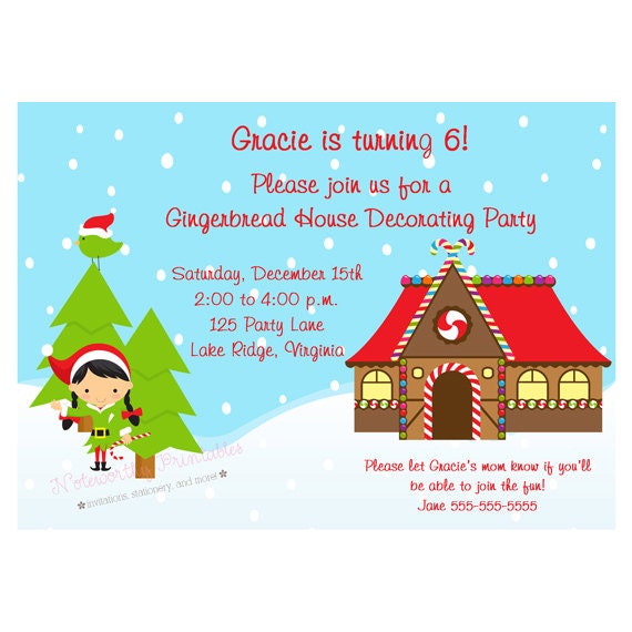 Gingerbread Birthday Invitation/Gingerbread Decorating Party/Gingerbread House Invitation/Christmas Birthday/Holiday Party/Printable File Il_570xn