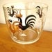 Vintage Rooster Ice Bucket or Bowl, 1950's Mid Century Barware, Glass, Gold and Black
