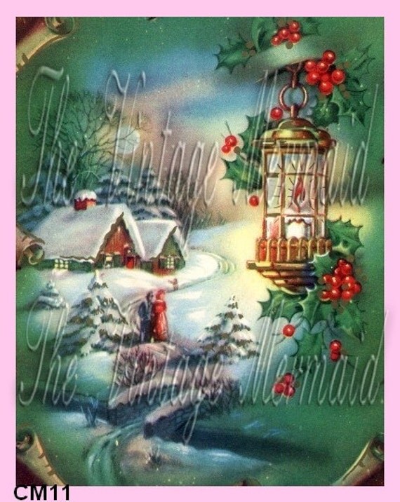 Vintage Victorian Christmas Card Quilting Block Fabric Block 4